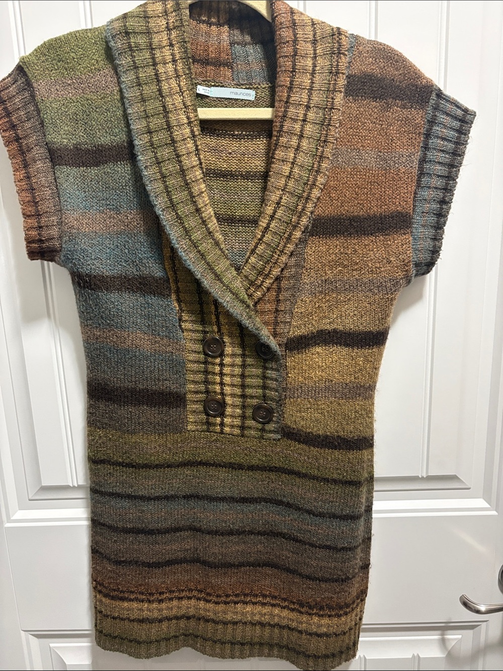Maurices L Striped Long Sweater Vest Tunic Shawl Collar Boho